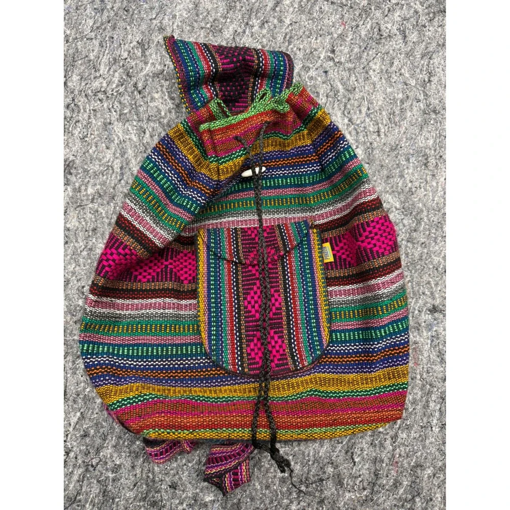 Artesanias MR Pinzon Woven Mexican‎ Backpack Multi Color Striped Boho Bag Emisa
